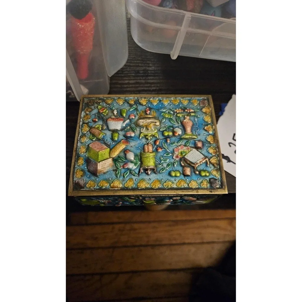 Exquisite Colorful Cloisonne and Brass Antique Box